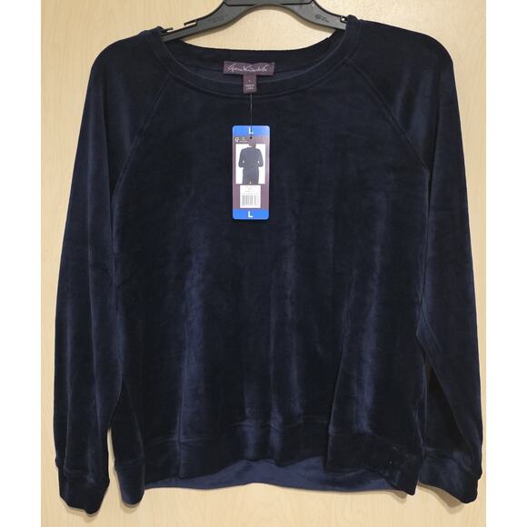 Gloria Vanderbilt top Shirt Lg Navy Blue Velour long sleeve cozy comfort NWT - Picture 6 of 9